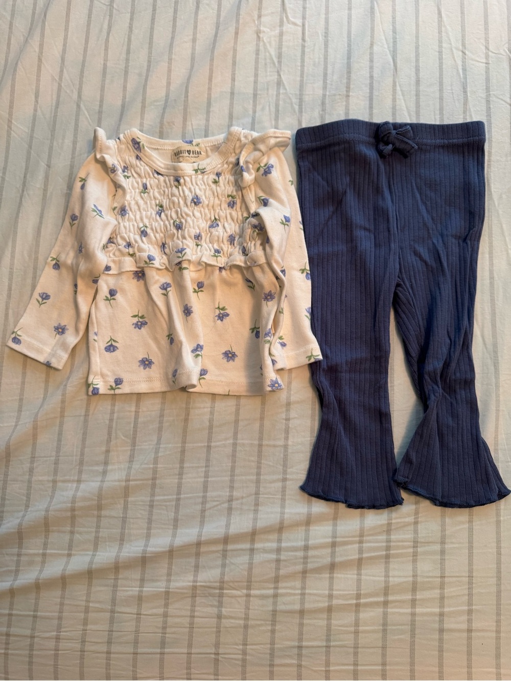 Rabbit Bear 12M Blue Floral Shirt & Pant Set